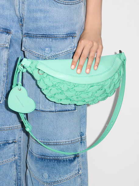 Ruched Nylon Bum Bag, Mint Green, hi-res