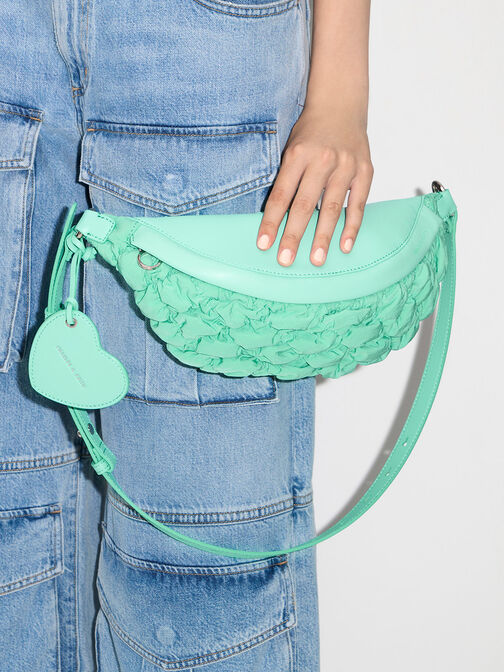 Ruched Nylon Bum Bag, Mint Green, hi-res