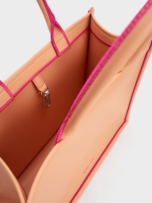 Jump Contrast-Trim Tote Bag, Orange, hi-res