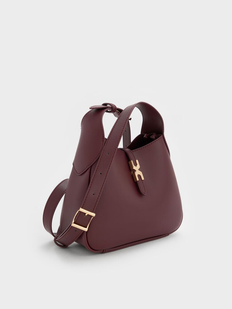 Mini Adalyn Metallic-Buckle Belted Hobo Bag, Wineberry Red, hi-res