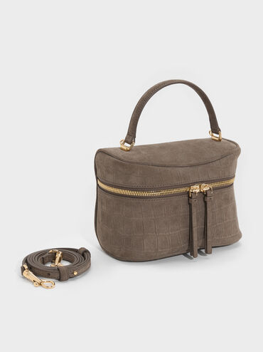Pansy Croc-Effect Vanity Bag, Stone Grey, hi-res