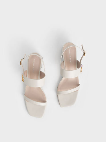 Metallic Accent Trapeze Heel Sandals, Chalk, hi-res