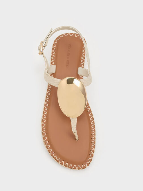 Linen Metallic Oval Espadrille Sandals, Beige, hi-res