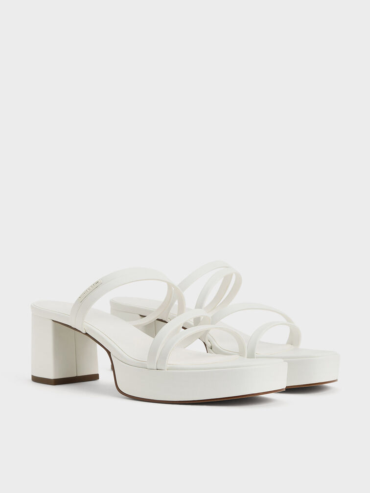 Strappy Block-Heel Mules, White, hi-res