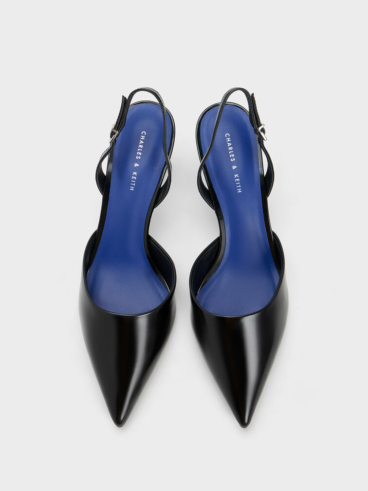 Sculptural Heel Slingback Pumps, Black, hi-res