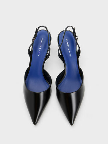 Sculptural Heel Slingback Pumps, Black, hi-res