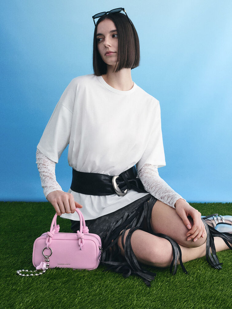 Sammie Knotted-Handle Elongated Bag, Bubble Gum Pink, hi-res