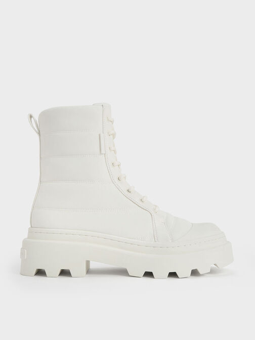 Nylon Puffy Ridged-Sole Boots, White, hi-res