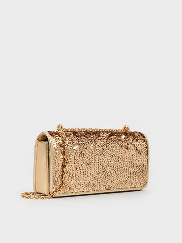 Paffuto Sequinned Wallet On Chain, Gold, hi-res