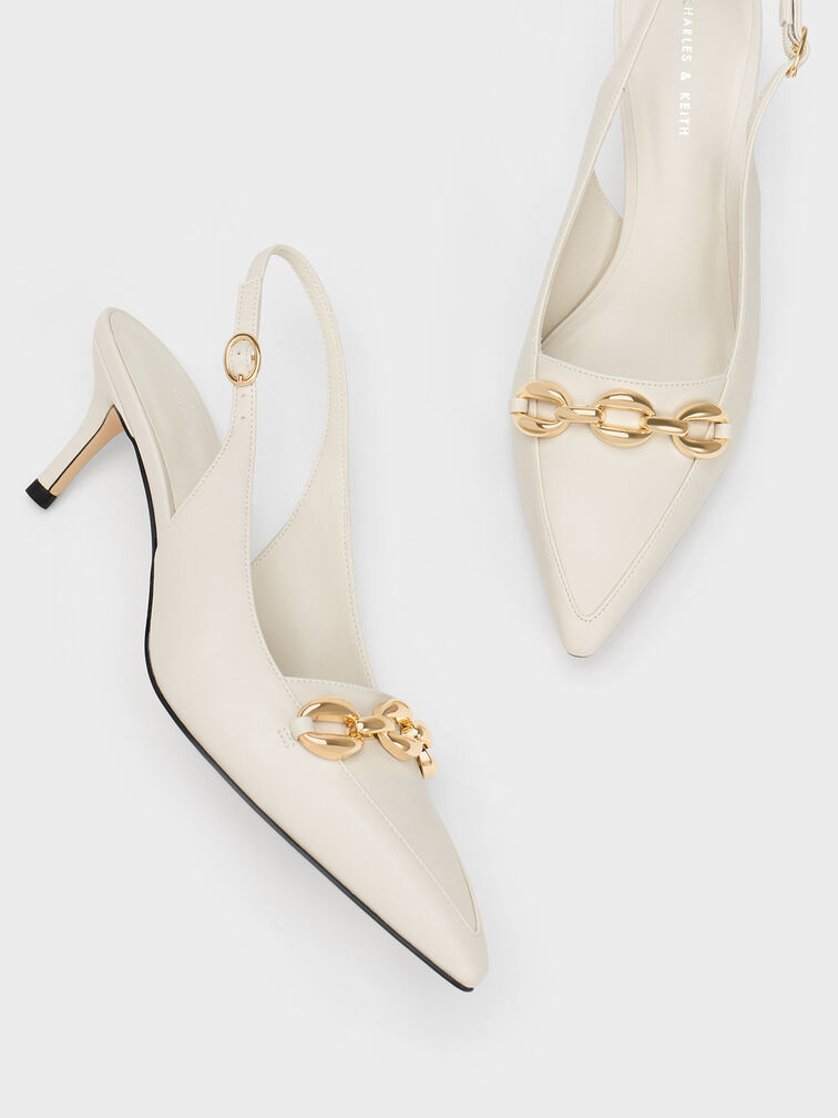Avani Chunky Chain-Embellished Slingback Pumps, Chalk, hi-res