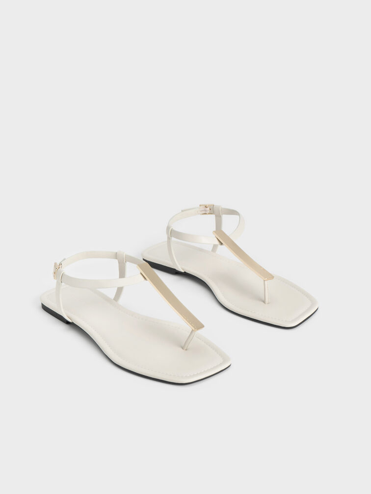 Metallic Accent T-Bar Thong Sandals, Chalk, hi-res