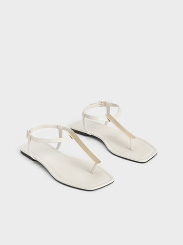 Metallic Accent T-Bar Thong Sandals, Chalk, hi-res