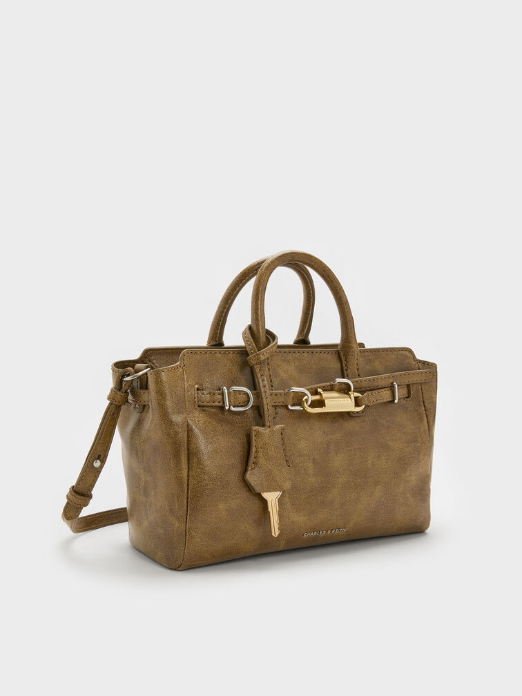 Mini Delfina Belted Tote Bag, Walnut Brown, hi-res