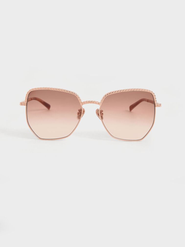 Recycled Acetate Braided Butterfly Sunglasses, Rose Gold, hi-res