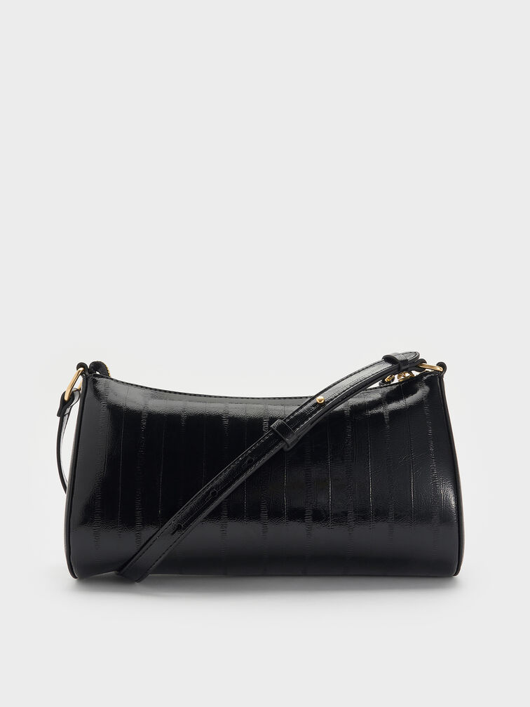 Augustine Eel-Effect Sculptural-Detail Shoulder Bag, Black, hi-res