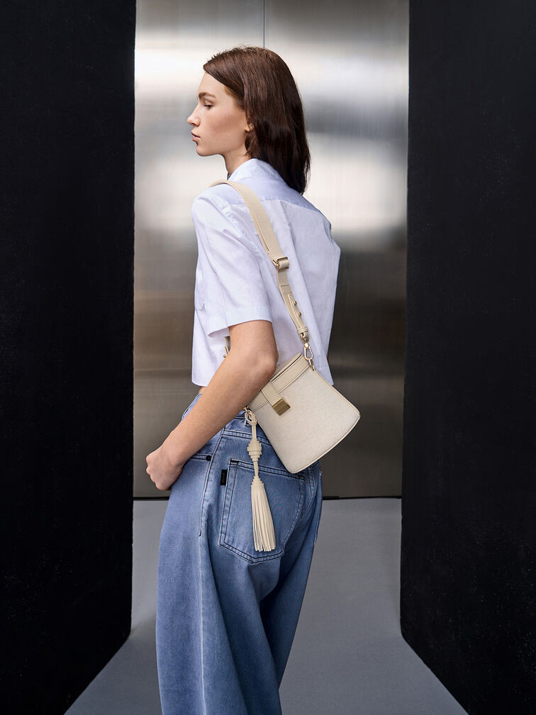 Sianna Linen Bucket Bag, Beige, hi-res
