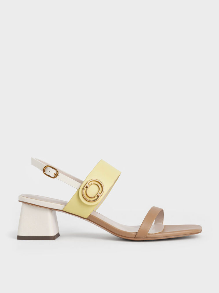 Metallic Accent Trapeze Heel Sandals, Multi, hi-res