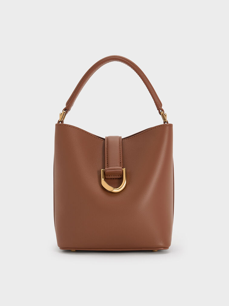 Gabine Leather Belted Top-Handle Bucket Bag, Chocolate, hi-res
