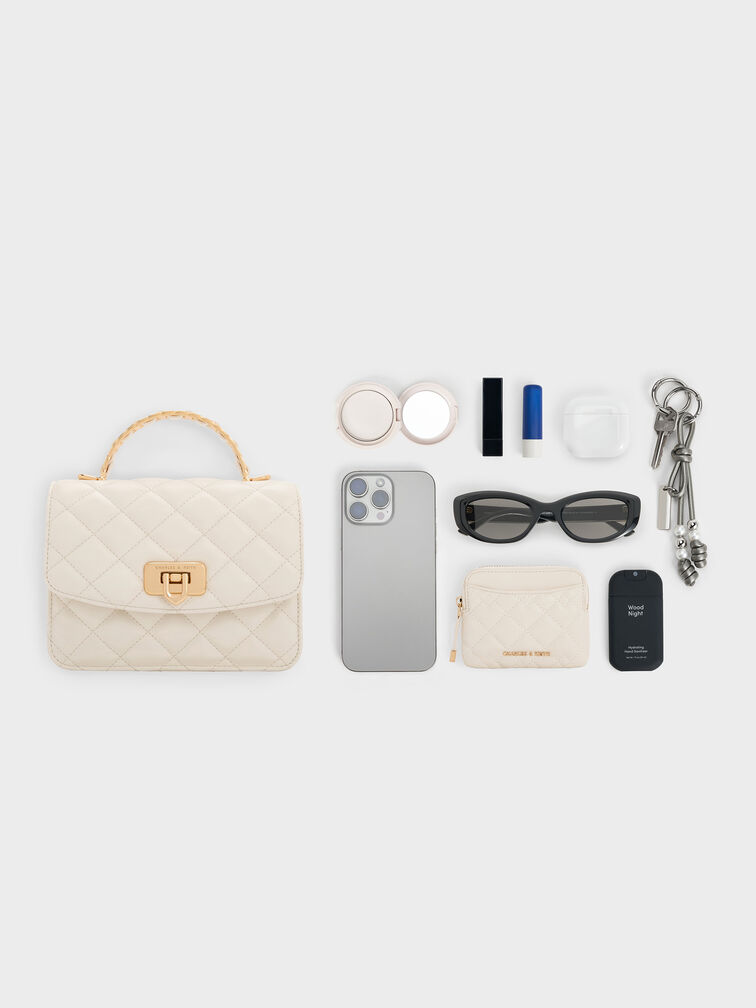 Cressida Quilted Top Handle Bag, Cream, hi-res