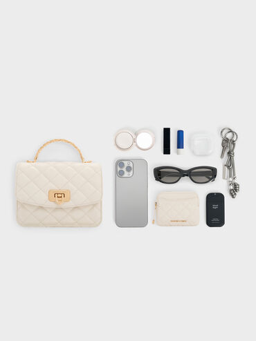 Cressida Quilted Top Handle Bag, Cream, hi-res