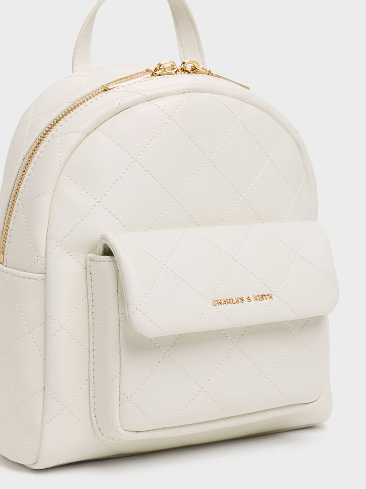 Alva Quilted Front-Pocket Backpack, Cream, hi-res