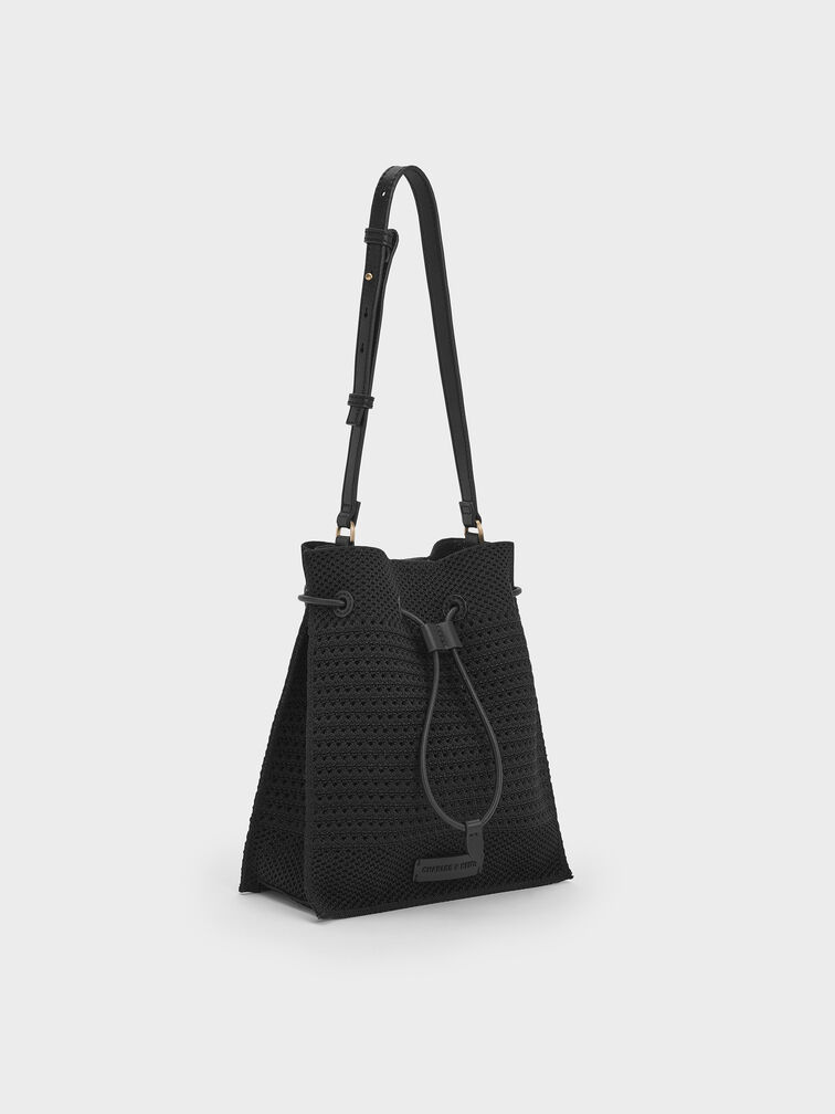 Ida Knitted Bucket Bag, Black, hi-res