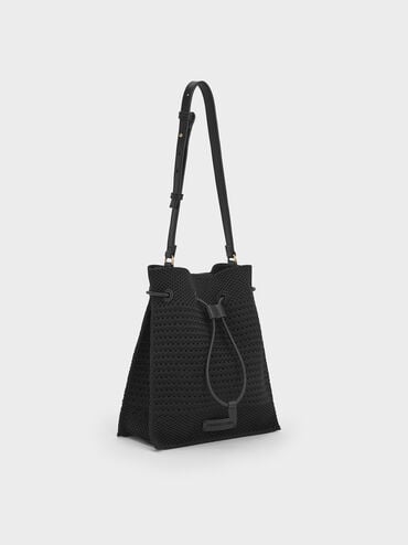 Ida Knitted Bucket Bag, Black, hi-res