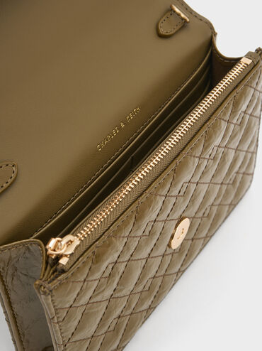 Duo Quilted Envelope Clutch, Khaki, hi-res