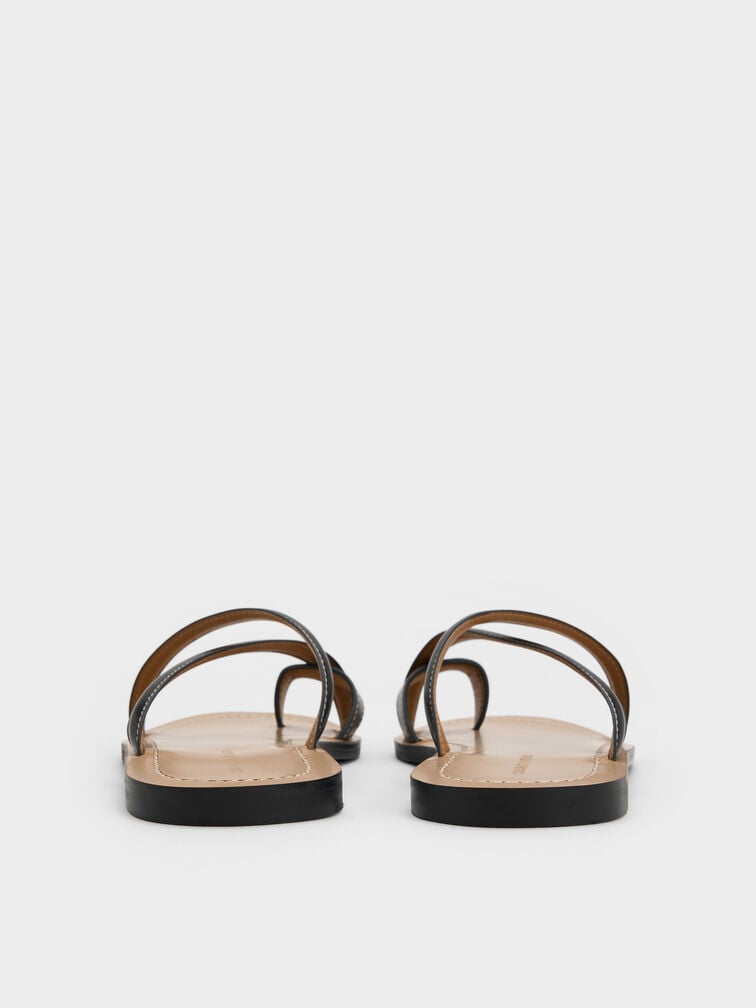 Crossover Toe-Ring Sandals, Black, hi-res