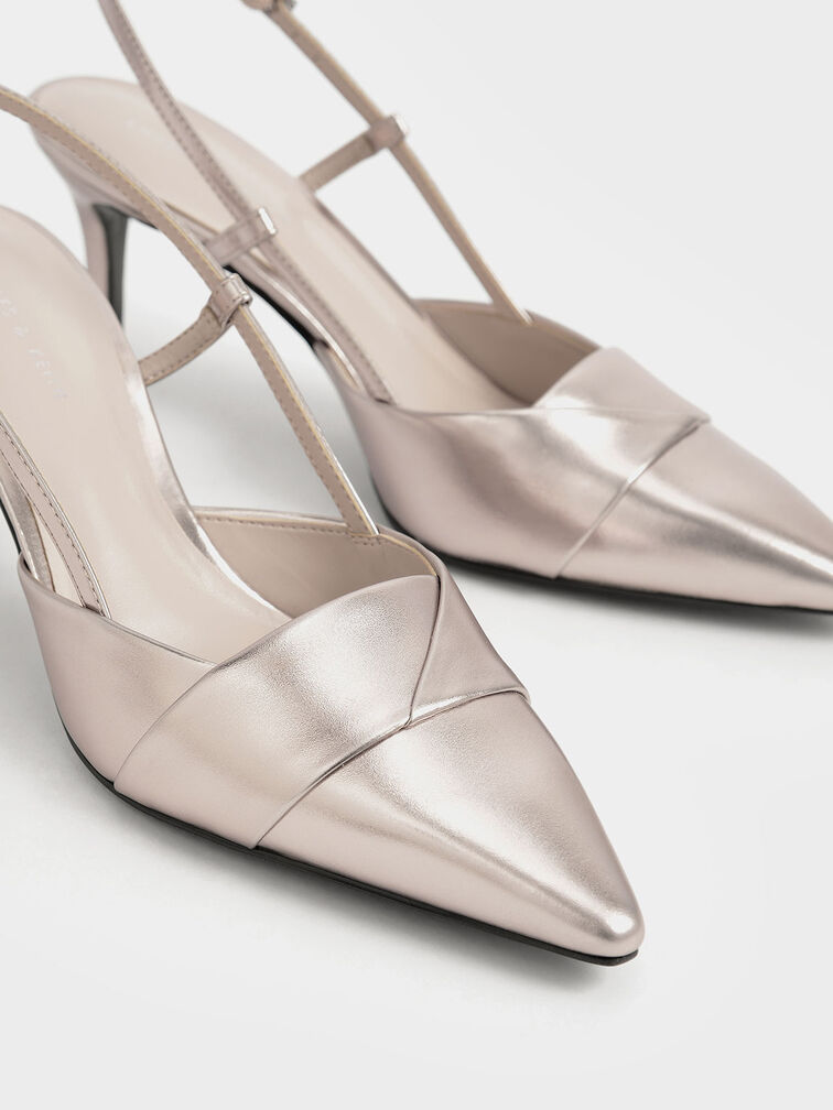 Metallic Slingback Pumps, Rose Gold, hi-res