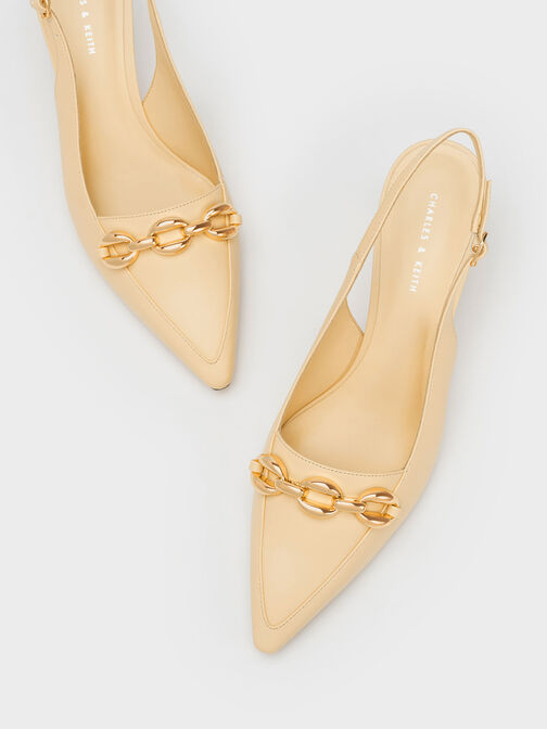 Avani Chunky Chain-Embellished Slingback Pumps, Yellow, hi-res