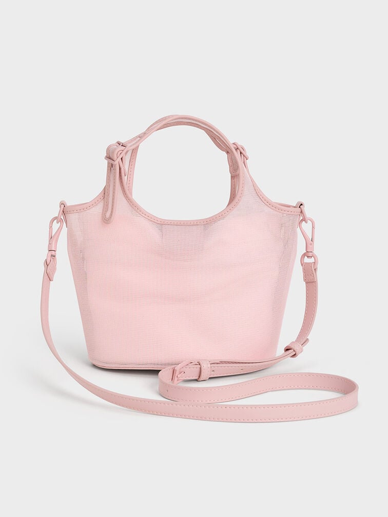Mesh Sequin-Flower Tote Bag, Blossom Pink, hi-res