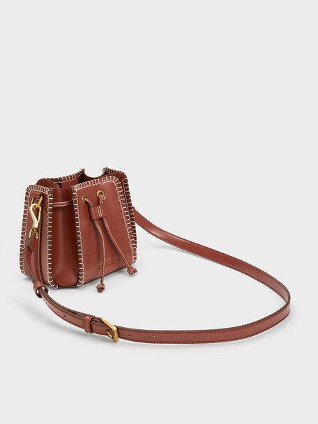 Circe Stitch-Trim Bucket Bag, Mocha, hi-res