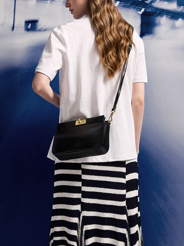 Lennie Chain-Handle Shoulder Bag, Black, hi-res