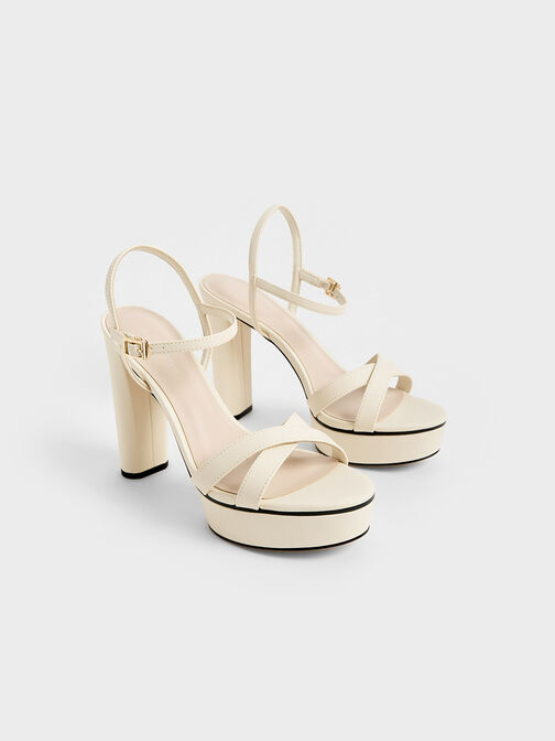 Crossover Platform Heeled Sandals, Chalk, hi-res