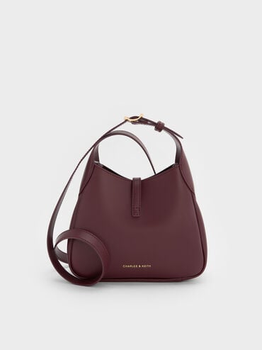 Mini Adalyn Metallic-Buckle Belted Hobo Bag, Wineberry Red, hi-res