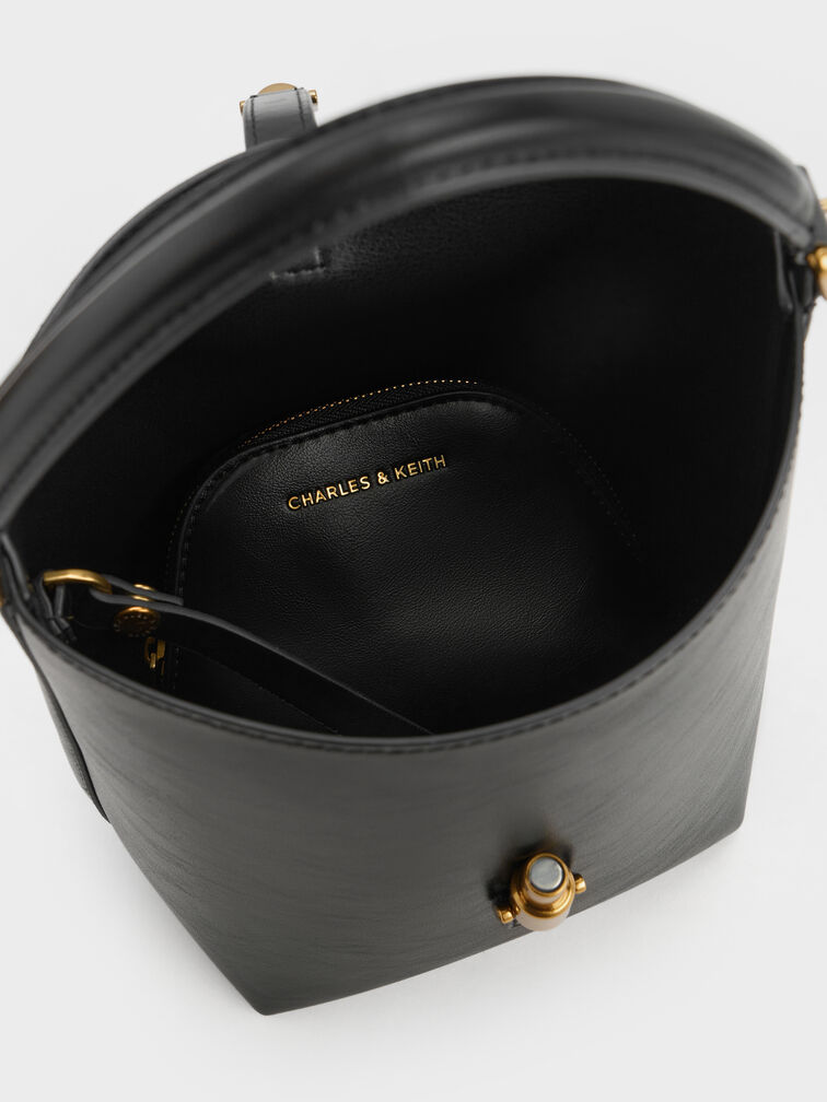 Cesia Metallic-Accent Bucket Bag, Black, hi-res
