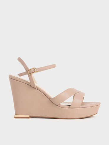 Asymmetric Strap Platform Wedges, Nude, hi-res
