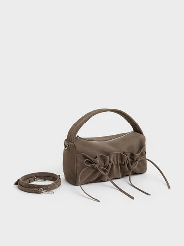 Reese Ruched Bow Top Handle Bag, Stone Grey, hi-res