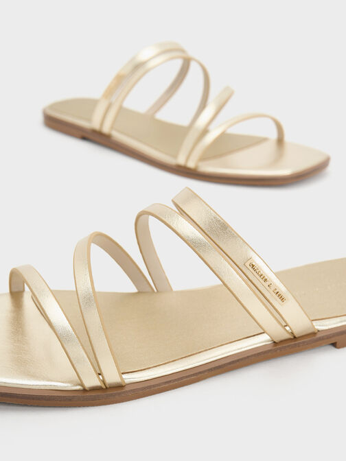 Lliana Metallic Strappy Slide Sandals, Gold, hi-res