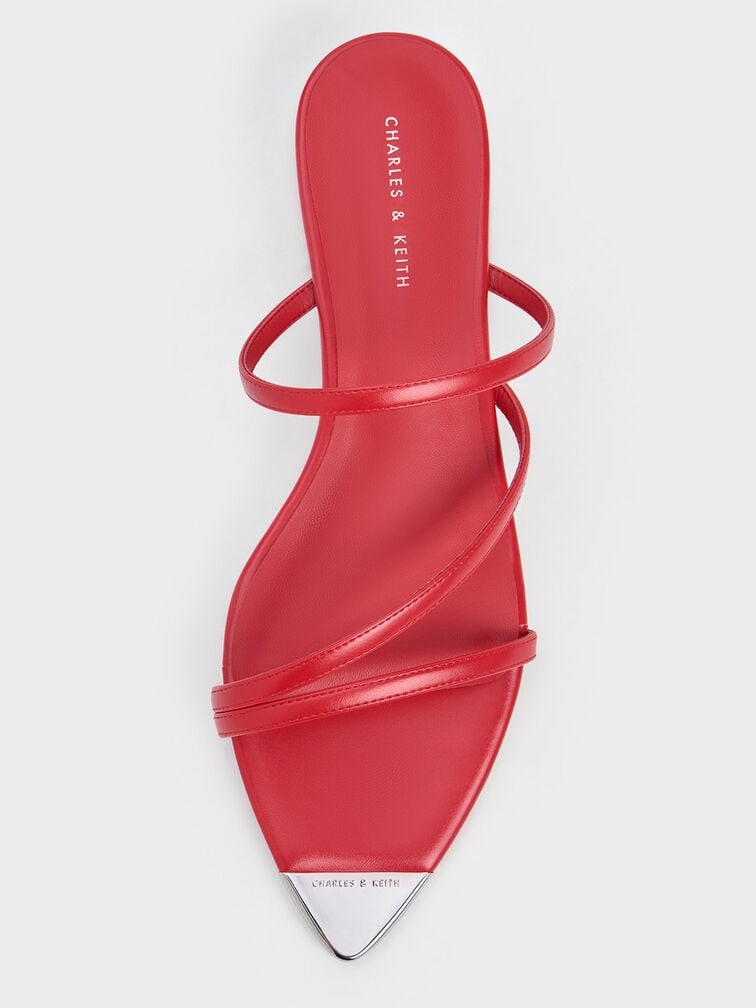 Metallic Cap Strappy Sandals, Red, hi-res