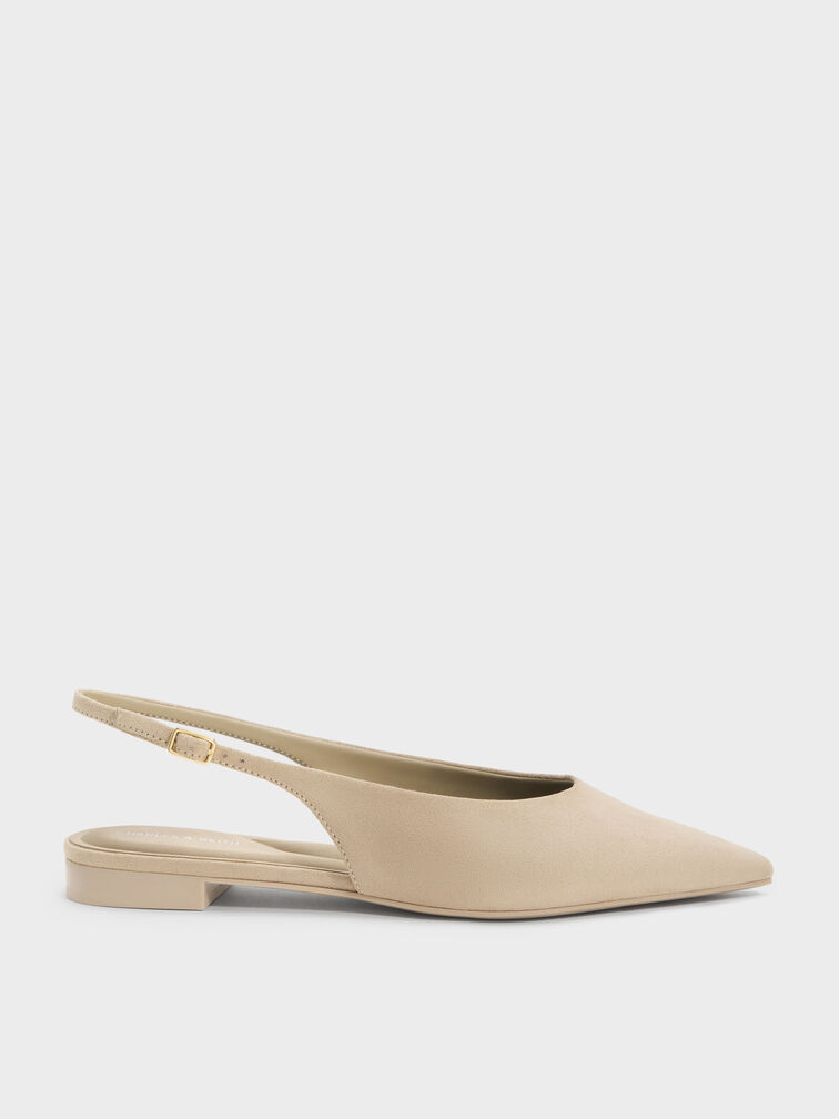 Emelia Faux Suede Slingback Flats, Beige, hi-res