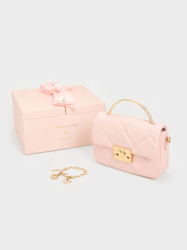 Quilted Boxy Top Handle Bag, Pink, hi-res