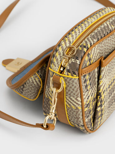 Altea Belted Plaid Crossbody Bag, Yellow, hi-res