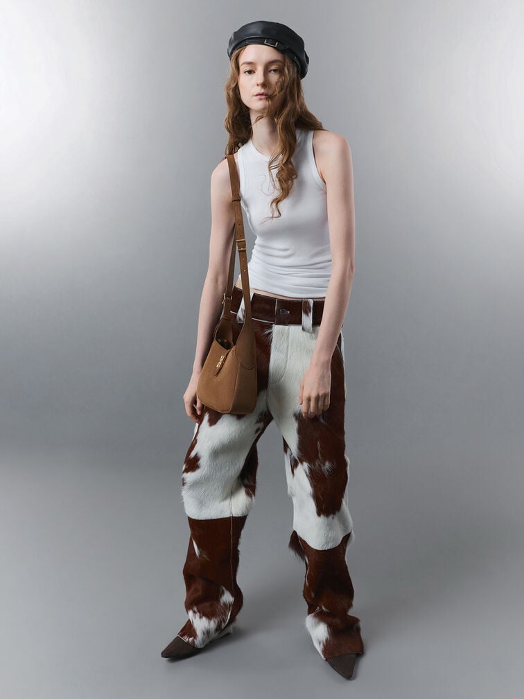 Mini Adalyn Recycled Suede Metallic-Buckle Belted Hobo Bag, Mocha Brown, hi-res