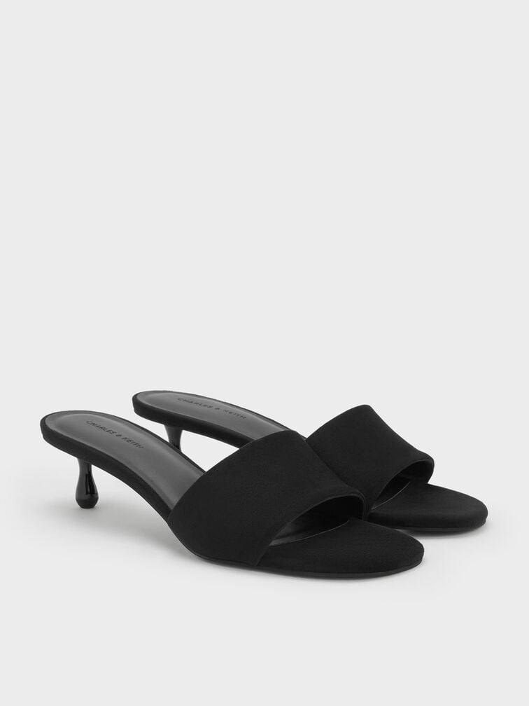 Ruthie Faux Suede Heeled Mules, Black Textured, hi-res