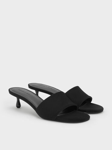 Ruthie Faux Suede Heeled Mules, Black Textured, hi-res