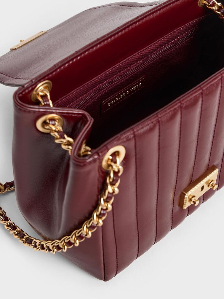 Donna Crinkle-Effect Shoulder Bag, Burgundy, hi-res