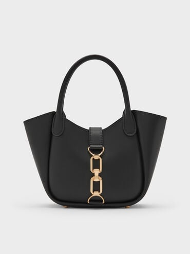 Agatha Chain-Accent Tote Bag, Black, hi-res