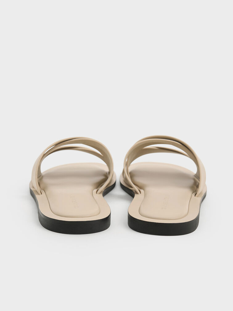 Strappy Crossover Slide Sandals, Beige, hi-res